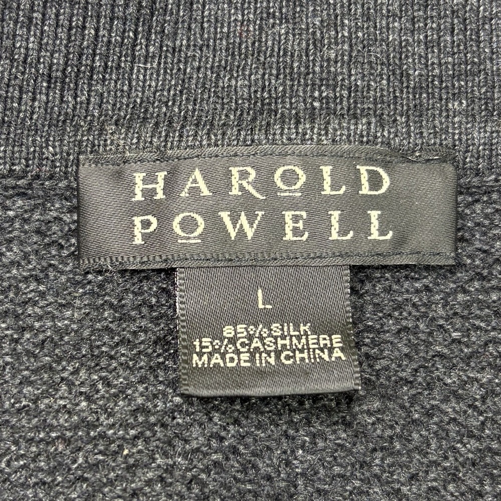 HAROLD POWELL CASHMERE SILK Knit Polo Long Sleeve Mens Large Charcoal Black - Picture 4 of 8